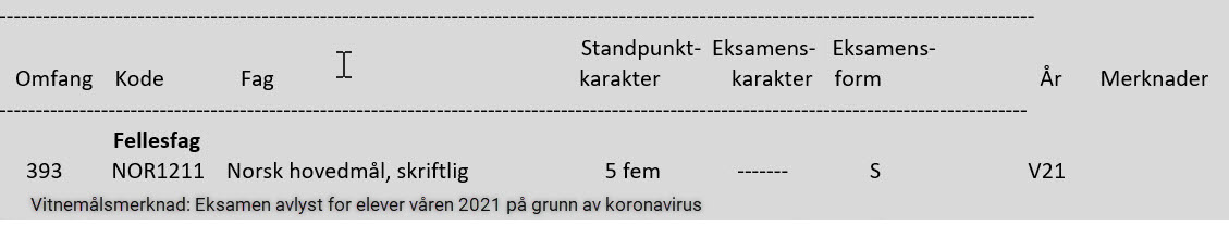 Elev som ikke har hatt obligatorisk eksamen i norsk skriftlig p&aring; grunn av koronapandemien.