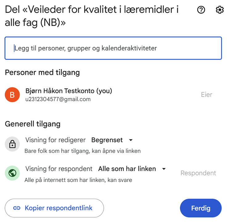 skjermbilde av valgene man har