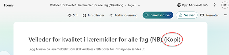 Skjermbilde av skjema for l&aelig;remidler med i Microsoft Forms - kopi.