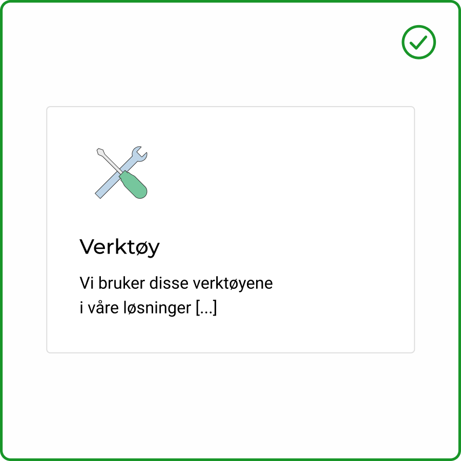 Verkt&oslash;ysymbol uten bakgrunn som st&aring;r sammen med tekst og gr&oslash;nn ramme rundt bildet.