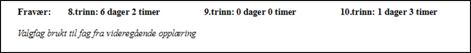 Vitnem&aring;l med f&oslash;ring &laquo;Valgfag brukt til fag fra videreg&aring;ende oppl&aelig;ring&raquo; p&aring; plass for valgfag
